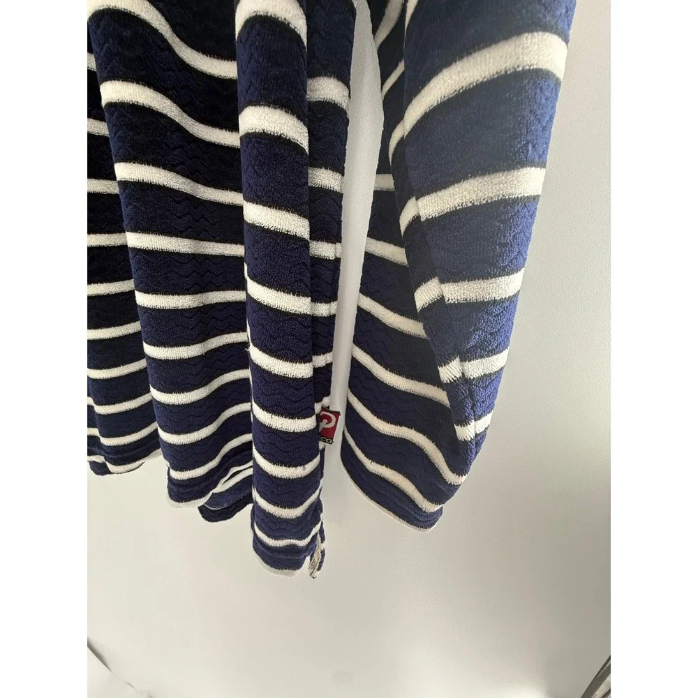 Paco Sport Vintage Quarter Zip Pullover Navy Blue White Striped Fleece XL